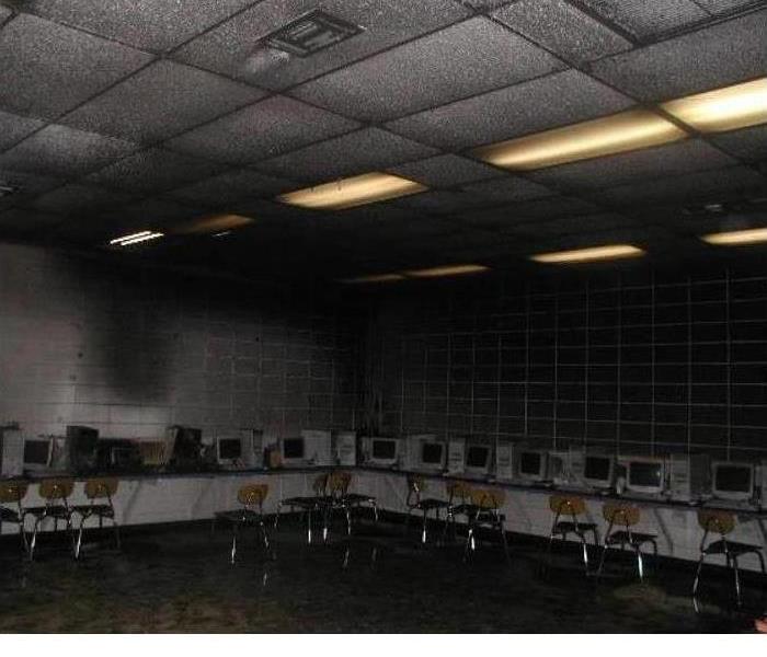 a school room damaged by fire